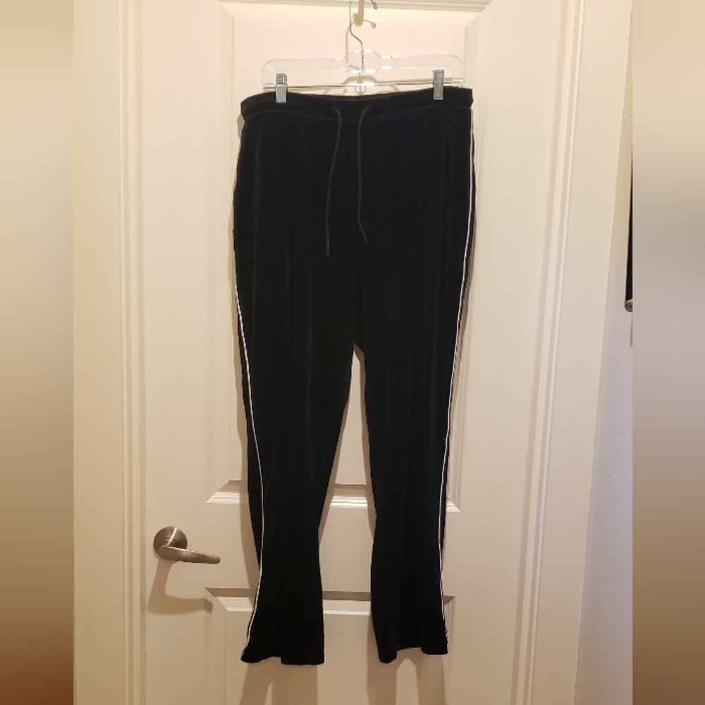Vintage St. Johns Bay Black Velour Track Pants with White Stripes